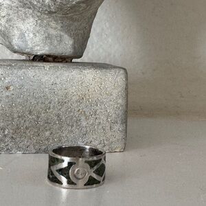 Vintage Taxco Sterling‎ Silver & Green Stone Inlay Ring – Size 5.5 Sold As Is